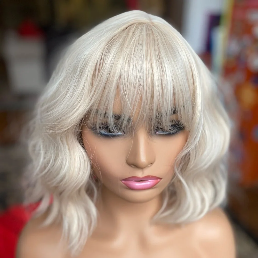 White platinum blonde bob wig